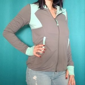 Ivivva by Lululemon Gray and Blue Reversible Striped Hoodie Jacket Girls size 12